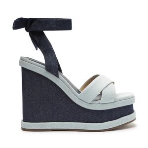 Schutz vitoria denim jean platform wedge sandals women’s size 8 bratz